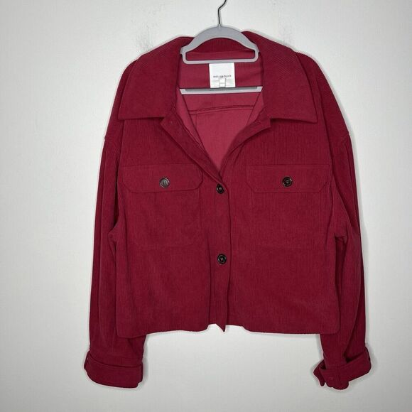 Avec Les Filles Jacket Shirt Shacket Red Corduroy Size L Button Front Boxy - Picture 8 of 12